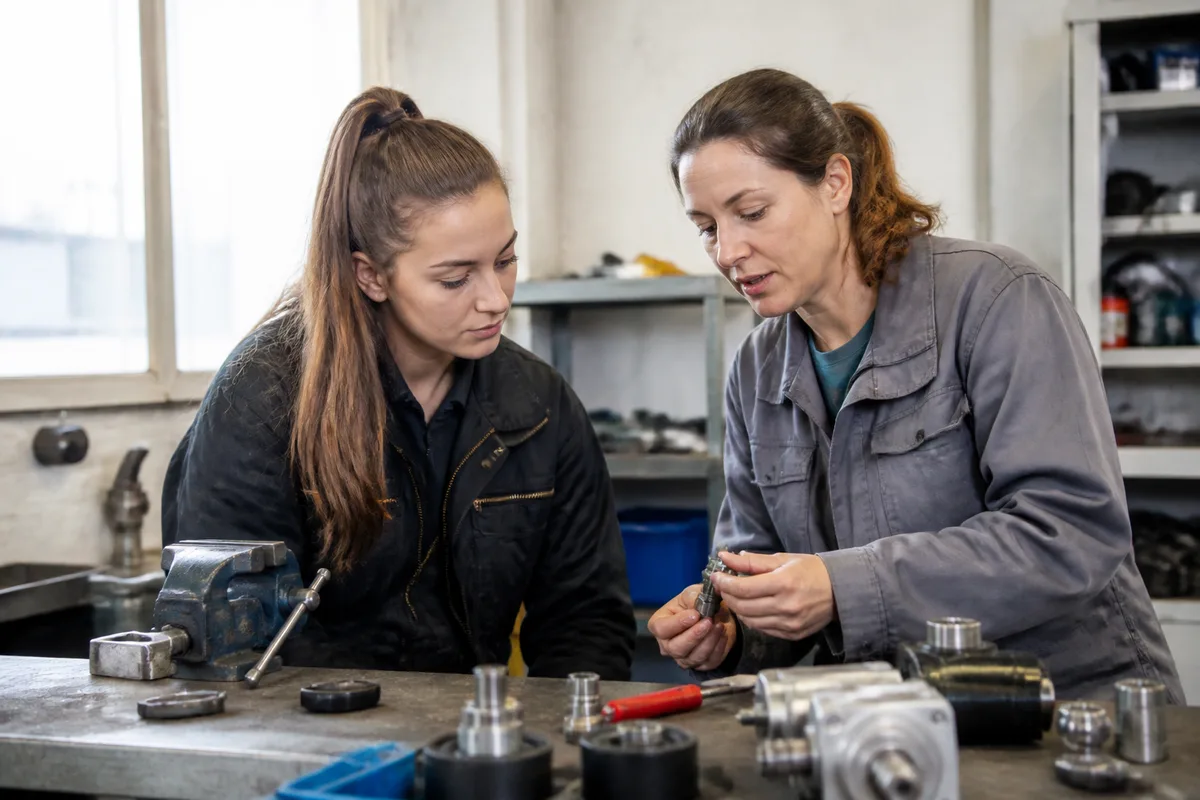Échange entre une personne en orientation et une professionnelle dans son atelier de travail