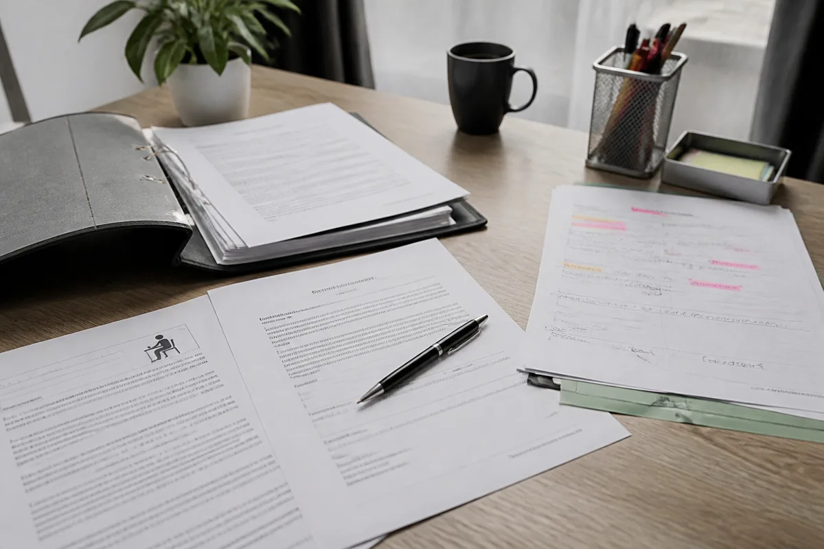 Documents de télétravail et courrier de refus réunis pour préparer un recours salarié